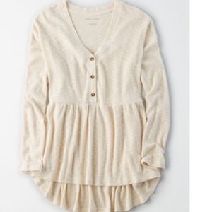 American Eagle Peplum Henley in Oatmeal